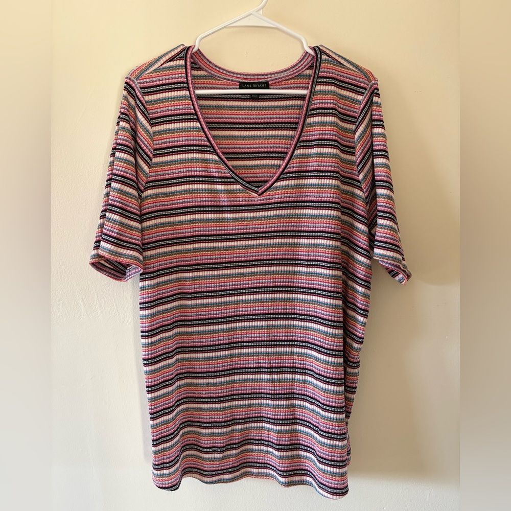 Lane Bryant Plus Size 2X V-Neck Short Sleeve Multicolor Knit T-Shirt Size 18/20